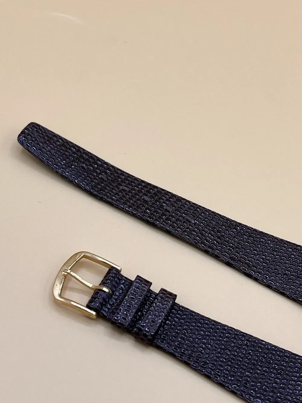 19mm KREISLER Lizard Calfskin Brown NOS Vintage Watch Band & Gold-Tone Buckle